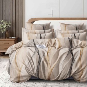 Lenjerie pat dublu,  FINET, 6 piese, Bej, abstract