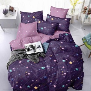 Lenjerie pat dublu,  FINET, 6 piese, Mov, stelute