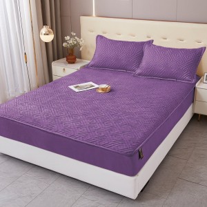 Husă Matlasată Tip Topper din Catifea 160x200cm, cu 2 Fețe de Pernă 50x70cm -  Somn Odihnitor și Susținere pentru Spate, Mov