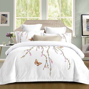 Lenjerie pat dublu, Bumbac Fin, CEARSAF CU ELASTIC 160x200cm, 4 piese, Alb