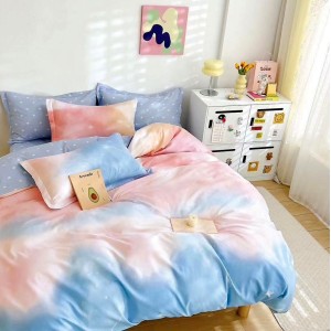 Lenjerie pat dublu,  FINET, 6 piese, cu ELASTIC, Albastru