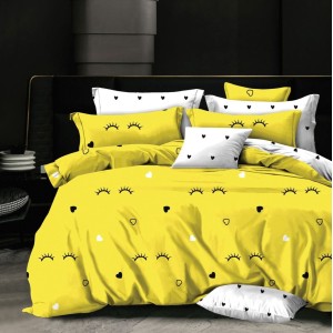 Lenjerie pat dublu,  FINET, 6 piese, Galben, gene, inimioare