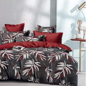 Lenjerie pat dublu, FINET, 6 piese, Gri, frunze Lenjerie pat dublu, FINET, 6 piese, Gri, frunze