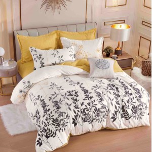 Lenjerie pat dublu,  FINET, 6 piese, Jojo Home, Crem, frunze