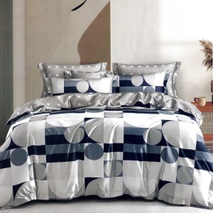 Lenjerie pat dublu,  FINET, 6 piese, Albastru, forme geometrice