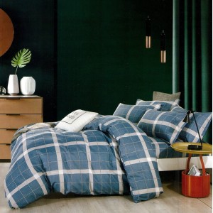 Lenjerie pat dublu,  FINET, 6 piese, Albastru, patratele