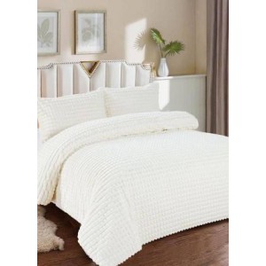 Lenjerie de Pat Dublu Premium Cocolino Teddy Bear, 4 Piese – Pluș Gofrat de Lux, Confort și Eleganță Suprema, Alb