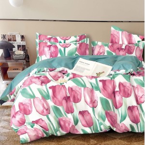 Lenjerie pat dublu,  FINET, 6 piese, Verde, lalele
