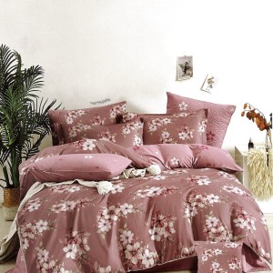 Lenjerie pat dublu,  FINET, 6 piese, Pudra, flori