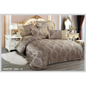 Lenjerie de Pat dublu, din Catifea Royală Velvetto, East Comfort, 6 piese – Răsfăț Premium și Confort de Lux, Cu Tehnologie de Broderie Digitală, Cappuccino