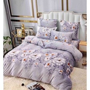 Lenjerie pat dublu, Super Pufoasa COCOLINO, 6 piese, Jojo Home, Gri, flori