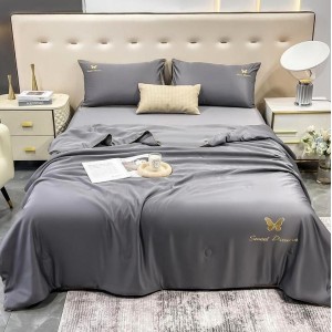 Set luxury cu PILOTA de VARA, din MATASE SATINATA, 4 piese, Gri inchis Set luxury cu PILOTA de VARA, din MATASE SATINATA, 4 piese, Gri inchis