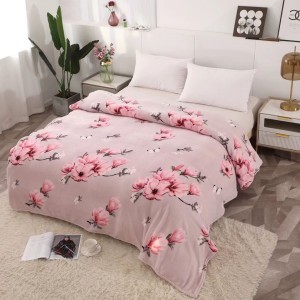 Patura pufoasa cocolino 200x230cm, 240g/mp, Roz, flori, fluturi