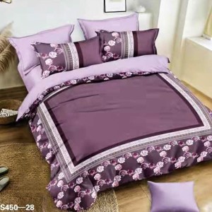 Lenjerie de Pat Dublu, 6 piese, Catifea 3D Premium - pentru Eleganță și Confort, Mov, flori