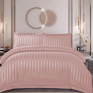 Lenjerie de Pat Dublu, HoReCa, 4 Piese din Damasc Finetat - Lux, Confort și Întreținere Ușoară, Fără Călcare, Roz pudra