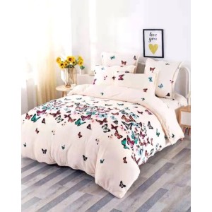 Lenjerie pentru Pat Dublu, Cocolino Premium, 4 Piese – Plușată, Groasă, și Călduroasă, Ideală pentru Iarnă –  Confort Maxim, Antișifonare, Crem, Fluturi