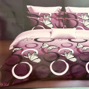Lenjerie pat dublu,  FINET, 6 piese, Mov, cercuri, fluturi