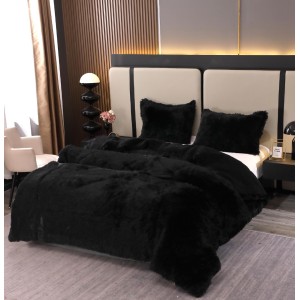 Pilota Super Pufoasă CoCoLiNo Fluffy cu Blăniță Sherpa Asortată, 200x230 cm, 4 kg, 2 Fețe de Pernă Asortate, 50x70cm – Căldură Instantă și Confort de Lux pentru Nopți Reci, Negru