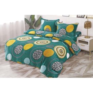 Lenjerie pat dublu, Super Pufoasa COCOLINO, 4 piese, cu ELASTIC, Verde, cercuri