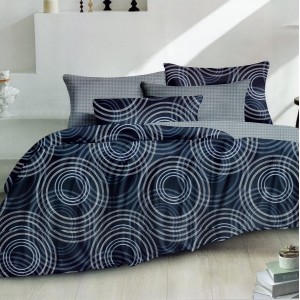 Lenjerie pat dublu,  FINET, 6 piese, Albastru, cercuri