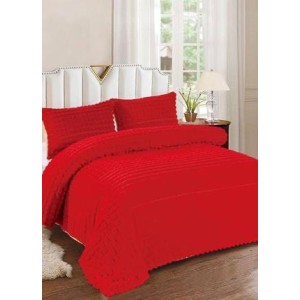 Lenjerie de Pat Dublu Premium Cocolino Teddy Bear, 4 Piese – Pluș Gofrat de Lux, Confort și Eleganță Suprema, Rosu