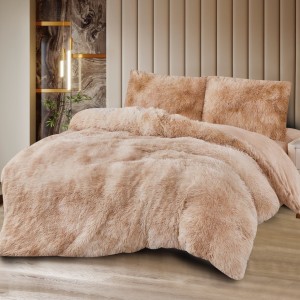 Lenjerie Cocolino Fluffy Super Pufoasă, Set 4 Piese, Pat Dublu, Cearșaf cu elastic – Căldură și Confort Premium, Ideală pentru Nopți Friguroase, Cappuccino degrade