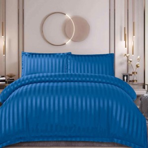 Lenjerie de Pat Dublu, HoReCa, 4 Piese din Damasc Finetat - Lux, Confort și Întreținere Ușoară, Fără Călcare, Albastru