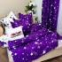 Lenjerie pat dublu,  FINET, 8 piese, cu 2 DRAPERII INCLUSE, Mov, Alb, ploaie de stele [5]