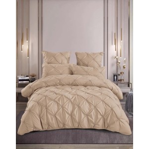 Lenjerie de Pat Premium din  Finet cu Pliuri Brodate, 6 Piese, Nesifonabilă și Durabilă, Cappuccino Light