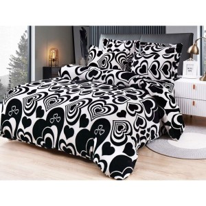 Lenjerie pentru Pat Dublu, Cocolino Premium, 4 Piese – Plușată, Groasă, și Călduroasă, Ideală pentru Iarnă –  Confort Maxim, Antișifonare, Alb, Negru, inimioare