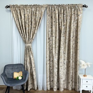 Set 2 Draperii Catifea Nikko cu insertii aurii - 200cm x 250cm,Tiv lat , Bej - V2