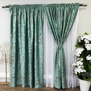 Draperie Catifea Nikko cu insertii aurii, 140cm latime x 260cm înălțime, cu TIV LAT, Aqua - V21