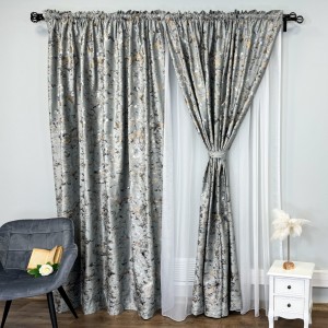 Draperie Catifea Nikko cu insertii aurii, 140cm latime x 260cm înălțime, cu TIV LAT, Gri mediu - V24