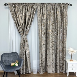 Draperie Catifea Nikko cu insertii aurii, 140cm latime x 260cm înălțime, cu TIV LAT, Grej deschis - V3