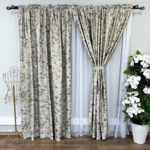 Set 2 Draperii Catifea Nikko cu insertii aurii - 2m latime x 2.50m inaltime x Tiv lat, Bej deschis - V33