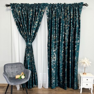 Set 2 Draperii Catifea Nikko cu insertii aurii - 2m latime x 2.50m inaltime x Tiv lat, Turquoise - V36