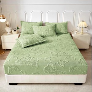 Cearsaf cu elastic COCOLINO, 180x200x25cm, 2 fete de perne, fluturi, Vernil