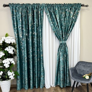 Draperie Catifea Nikko cu insertii aurii, 140cm latime x 260cm înălțime, cu TIV LAT, Verde Aqua - V9