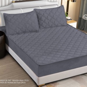 Husă Matlasată Tip Topper din Catifea 180x200cm, cu 2 Fețe de Pernă 50x70cm -  Somn Odihnitor și Susținere pentru Spate, Gri inchis