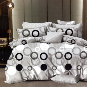 Lenjerie pat dublu,  FINET, 6 piese, cu ELASTIC, Gri, cercuri
