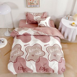 Lenjerie pat 1 PERSOANA,  FINET, 4 piese, cu ELASTIC, Maro, inimioare