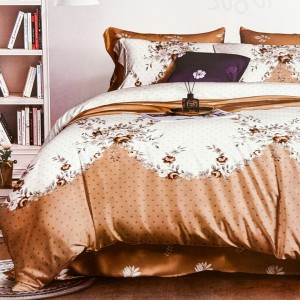 Lenjerie pat dublu,  FINET, 6 piese, Crem, Bej, flori