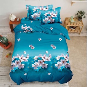 Lenjerie pat 1 PERSOANA, 3 piese, IMPRIMEU 3D Multiplicat, Microfibra, Albastru, flori de cires Lenjerie pat 1 PERSOANA, 3 piese, IMPRIMEU 3D Multiplicat, Microfibra, Albastru, flori de cires