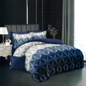 Lenjerie pat dublu, FINET, 6 piese, Albastru, forme geometrice Lenjerie pat dublu, FINET, 6 piese, Albastru, forme geometrice