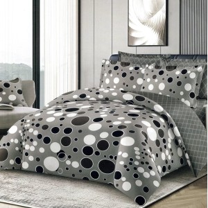 Lenjerie pat dublu,  FINET, 6 piese, Gri, cercuri