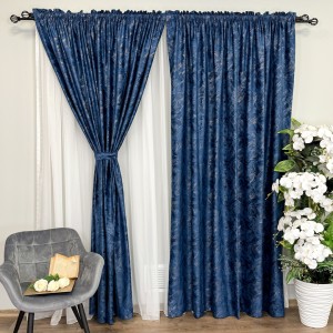 Draperie Catifea MYKONOS cu valuri rafinate aurii, 140cm latime x 260cm înălțime, cu TIV LAT, Albastru royal - V29