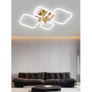 Lustra LED RFAN, Model R9142/2+2C, Cu Telecomanda, 3 Tipuri De Lumina Plus Lumina RGB, Intensitate Reglabila, 42W, Alb/Auriu