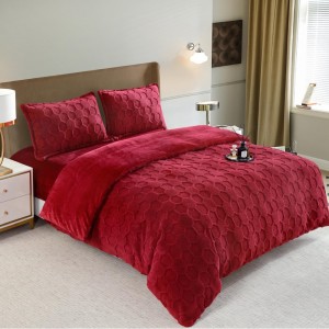 Lenjerie de Pat Dublu, CoCoLiNo Ultra Pufoasă, 4 piese, Cearșaf cu ELASTIC, cu Fagure 3D – Somn Regal în Confort Absolut, Roșu inchis