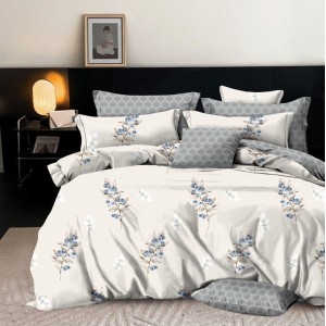 Lenjerie pat dublu,  FINET, 6 piese, Grej, frunze