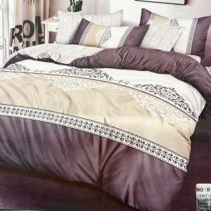 Lenjerie pat dublu,  FINET, 6 piese, Gri, Bej, model clasic